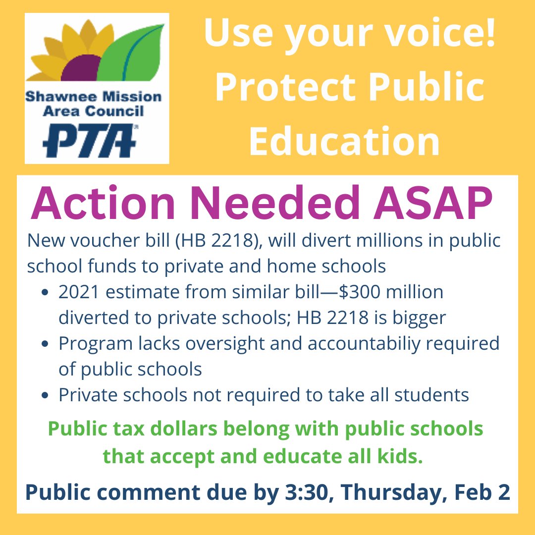 🚨Public comments needed—Education Savings Accounts (vouchers) divert needed public school funds to private and home schools. 

Deadline to submit written testimony is 3:30 on Thur (2/2). Link to template for testimony and instructions to submit:
docs.google.com/document/d/17v…