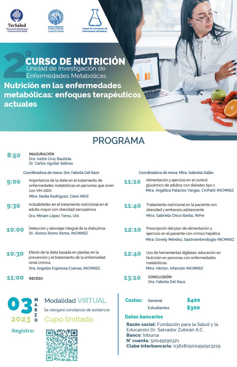UIEMmx's tweet image. ¡No te puedes perder nuestro 2° Curso de Nutrición este 3 de marzo!
REGÍSTRATE
*cupo limitado
Link de registro: forms.gle/HEQHtYHYUMetnU…