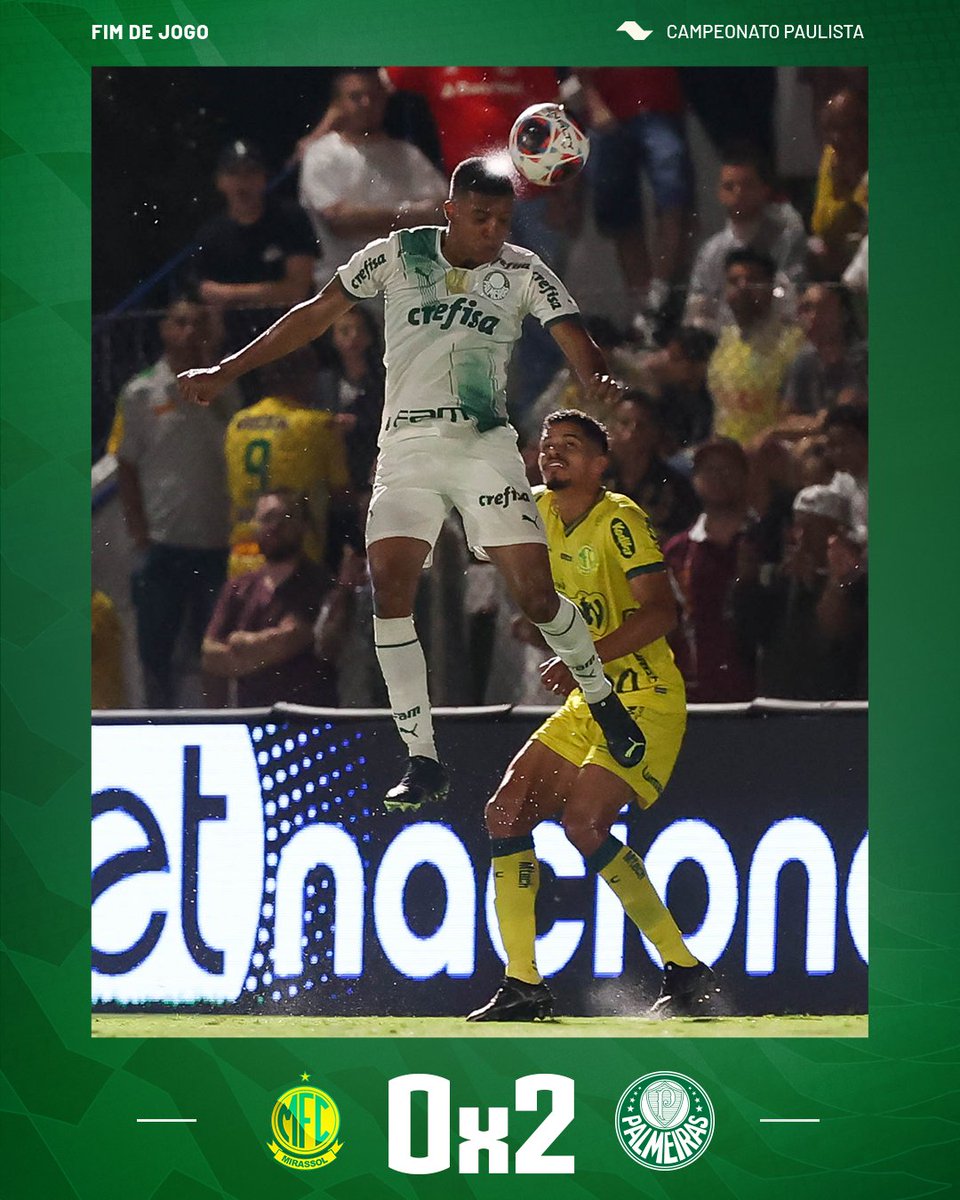 Palmeiras's tweet photo. MAIS TRÊS PONTOS! 3️⃣✅

Vencemos o Mirassol fora de casa e estamos na liderança do grupo no @Paulistao! AVANTI! 🐷🔝

🏆 Mirassol 0x2 Palmeiras
⚽️ Breno Lopes e Atuesta

#AvantiPalestra #MIRxPAL https://t.co/lBNSbqqLSs
