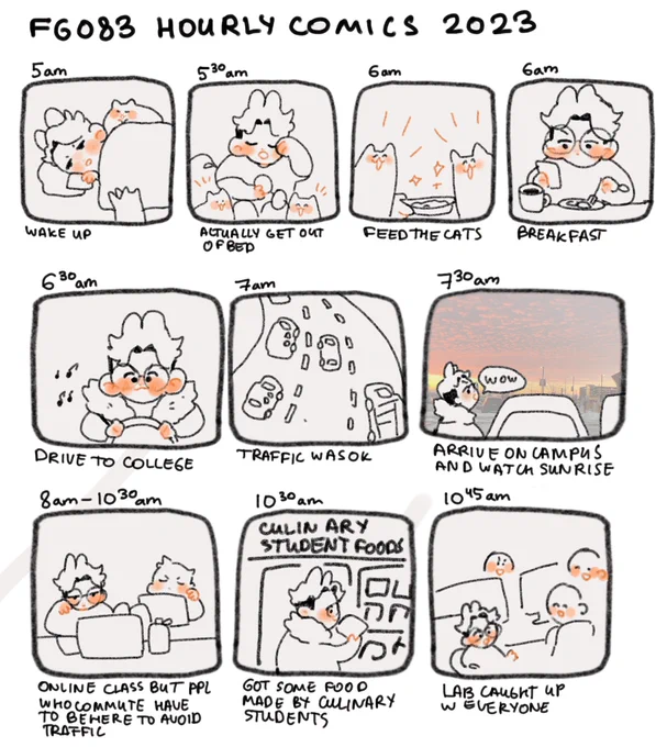 hourly comic for this year! almost forgot about it. a weird day! when you are struggling, remember that its all about getting a mortgage! 🙏

lessons learned: pay close attention to assignment instructions
sweetest moment of the day: driving on 407 🥺💖 and watching the sunrise! 