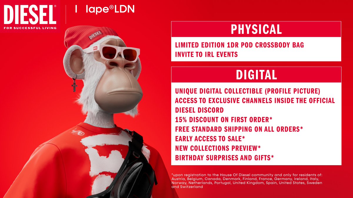 |   |apes,

Here are the key utility points discussed in the recent spaces for the holders of our upcoming drop with @Diesel. 

#DieselxHape