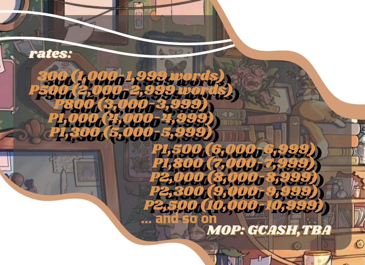 Fic Commissions

Necessary details regarding this venture are provided in the attached photos below. For more queries, interested clients are welcome to reach out through DMs. Two slots will open anytime a commissioned piece reaches its conclusion.

➡️docs.google.com/forms/d/e/1FAI…