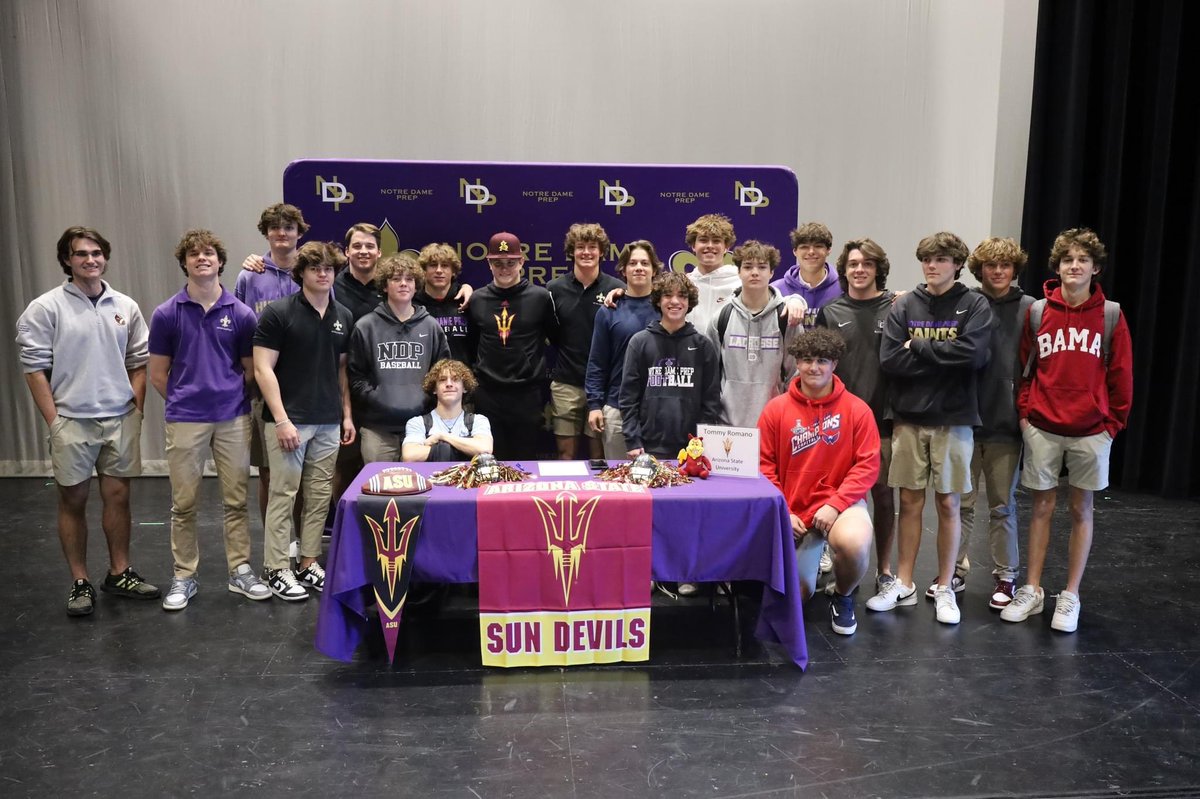 Congratulations to NDP senior Tommy Romano who signed his letter of intent today to play football for @ASUFootball! 🙌🏼⚜️ #ndpsaints #WeAreNDP
