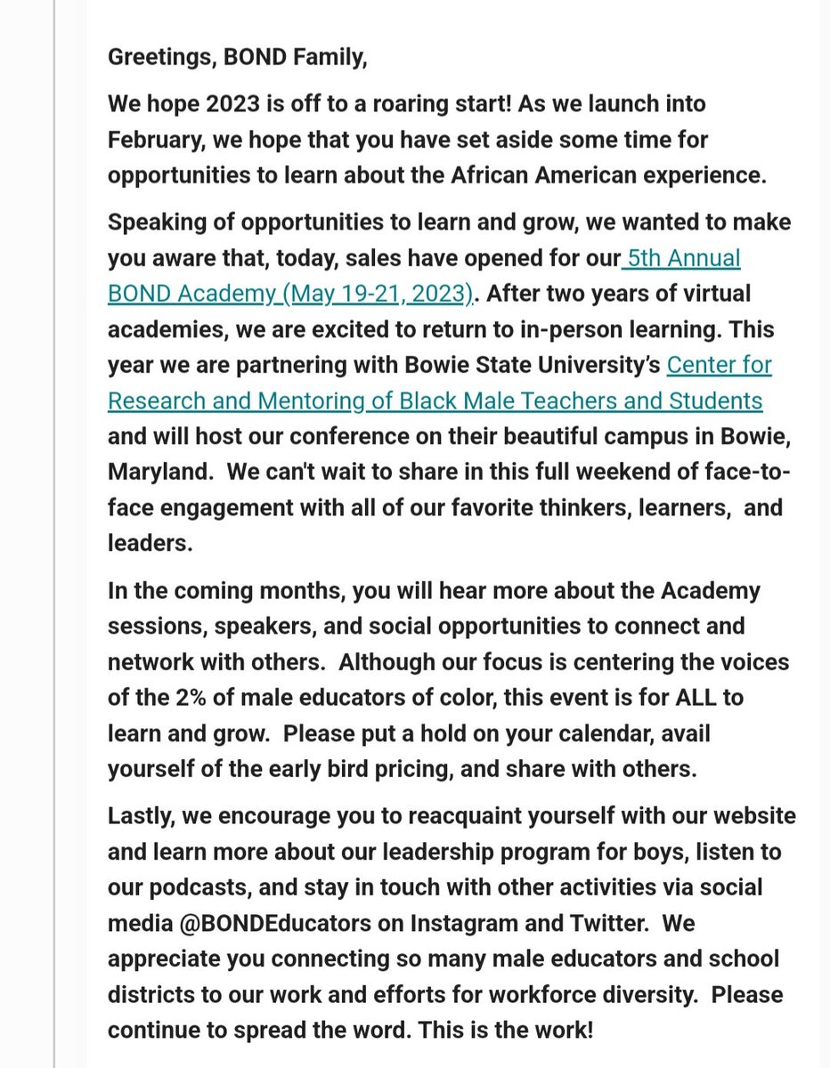 BONDEducators's tweet photo. Have you ever had a male educator of color? Well, if you havent, the #BONDAcademy is here to meet that need. Click below to learn more about our 5th annual academy and why you need to be there. Early bird tickets are available now! https://t.co/R9fBSbJYI8 https://t.co/6Wq01P13Zo