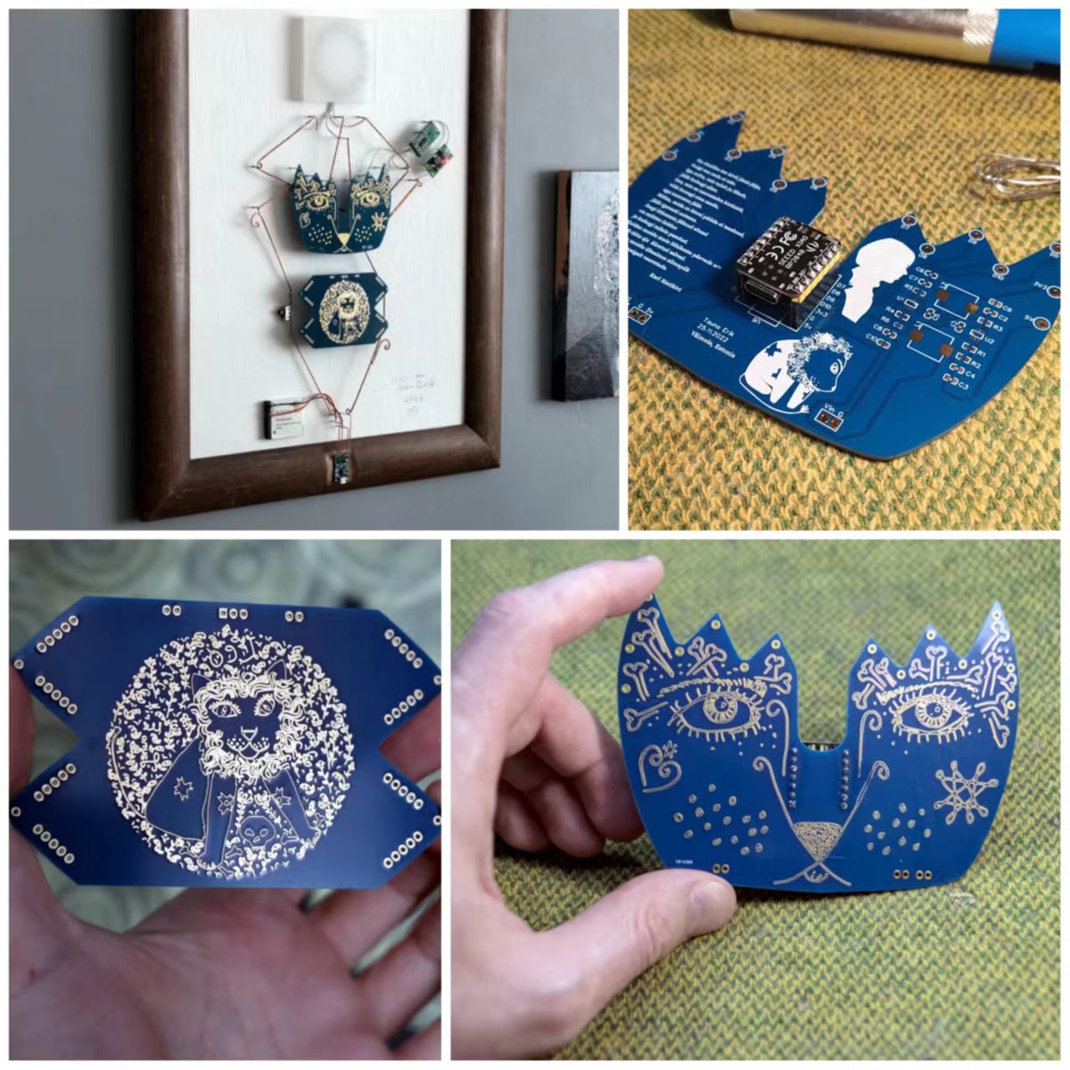 SeeedFusion's tweet photo. 🐱Wondering what that cat face-shaped PCB was for? Here is the complete piece. @TaunoErik's The Watchman lights up in response to motion thanks to the Seeed XIAO RP2040, doppler radar sensor and 2 beautifully designed PCBs https://t.co/gt9PYNdIYt #fusioncasestudy #XIAO #projects https://t.co/pqygAzbJn0