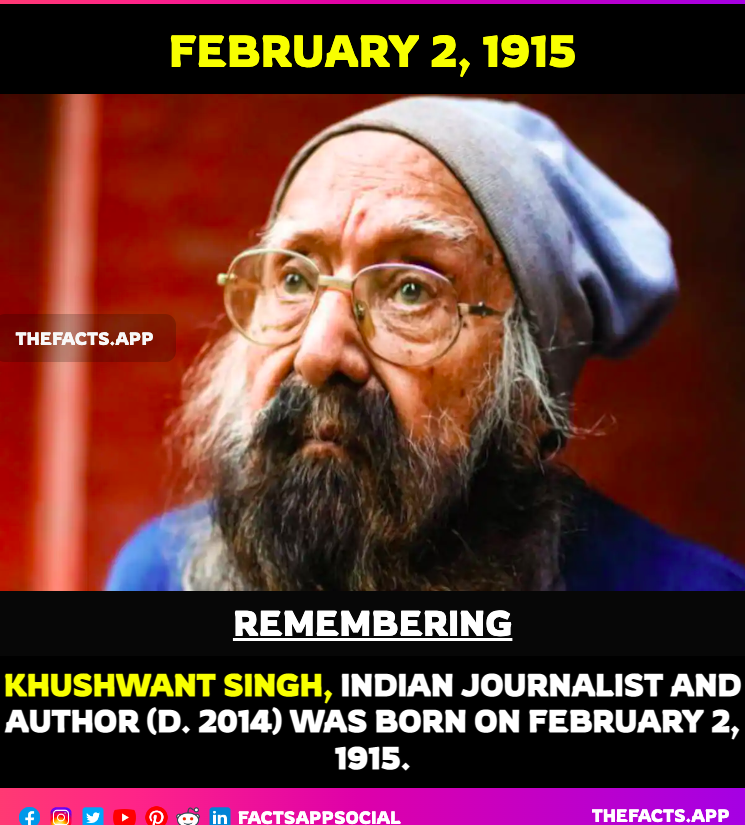 factsappsocial's tweet photo. #OnThisDay #DidYouKnow #KhushwantSingh, #Indian #journalist and #author (d. 2014) was born on February 2, 1915. Please Like,Follow and Retweet. #Padmabhushan #Padmavibhushan #MPRS #TrainToPakistan #Delhi #books #novels
https://t.co/HLrD2DVINT https://t.co/Rg2EabmQkO