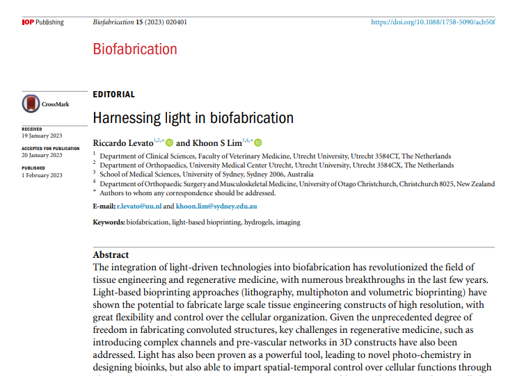 Checkout this special issue focusing on the use of light in biofabrication iopscience.iop.org/journal/1758-5…. Great fun working with <a href="/RicLevato/">rlevato</a> as always, and huge thanks to all contributors! <a href="/Biofabrication/">BF</a> <a href="/ISBioFab/">Intl Soc Biofab</a> <a href="/ASBTE1/">ASBTE</a> #bioink #bioprinting #biomaterials