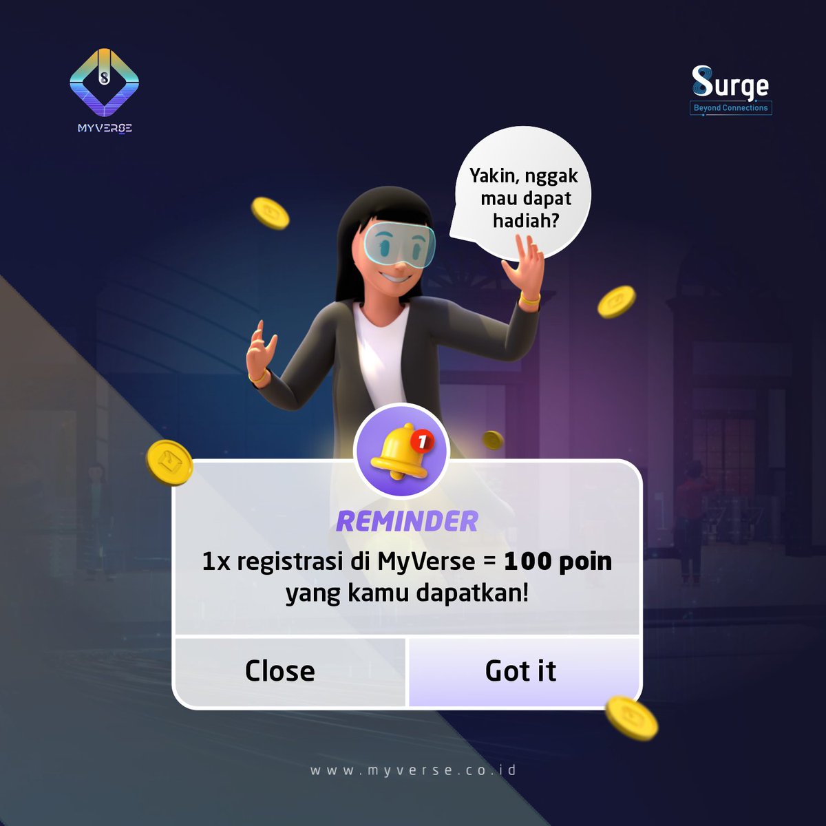 myverse_id's tweet photo. Gimana nih, MyVerzen? Masih mau nolak 100 poin yang didapat cuma dengan REGISTRASI?😱

Tunggu apalagi! 

Kumpulkan poin sebanyak-banyaknya untuk bisa ditukarkan dengan hadiah menarik dengan registrasi di https://t.co/dRGlZsPN8o 🤑 https://t.co/zcIGScunCy