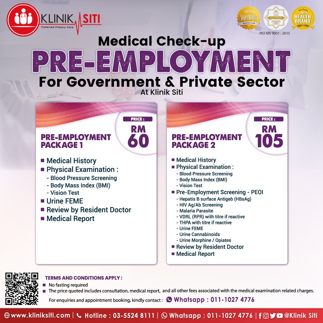 Have you just received some good news?
Congratulations on your new job offer!

There are a few more steps to go through, including pre-employment check-up. Speed up getting your medical check-up with package pre-employment klinik siti

Well done and good luck! 😃