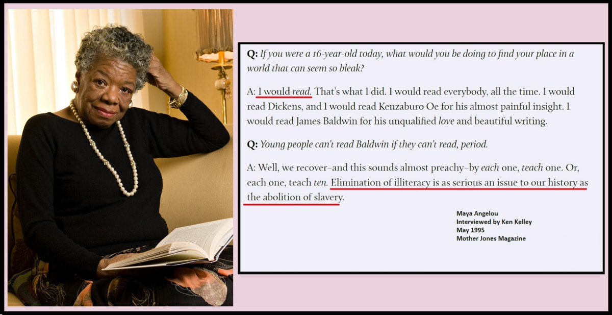 For Black History month, I'm posting Maya Angelou's words on illiteracy, then sitting back and thinking about that last sentence...
<a href="/TheBlackCaucus/">The Black Caucus</a> <a href="/WeAreCTA/">California Teachers Association</a> <a href="/LDH_ed/">Linda Darling-Hammond</a> <a href="/RightToReadFilm/">The Right to Read</a> <a href="/NAACP/">NAACP</a>  <a href="/NEAToday/">NEA</a> <a href="/BlackCaucusNEA/">NEA Black Caucus</a>  <a href="/AFTunion/">AFT</a> <a href="/CFTunion/">CFT</a> <a href="/NationalAction/">National Action Network</a>