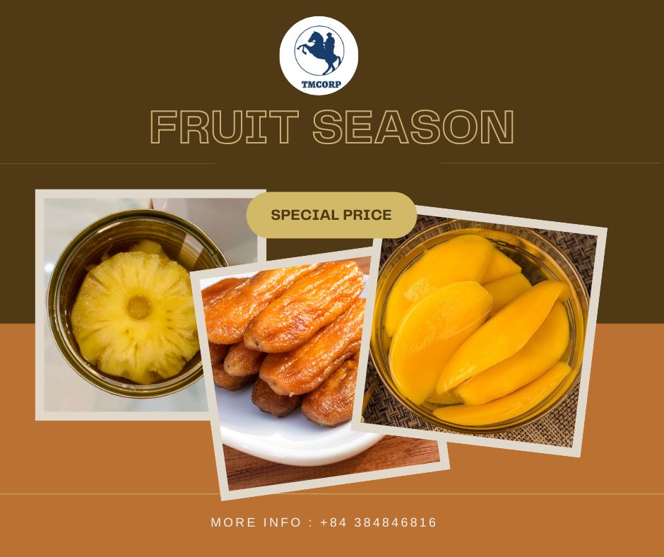 We would like to inform you that now We are back to serve you after the holiday.
As you know, we are in the high season of banana, mango, and pineapple. 
Contact now: 
Whatsapp: +84 384846816
Email: export4.tmcorp@gmail.com
#driedfruit #cannedfruit #banana #mango #pineapple