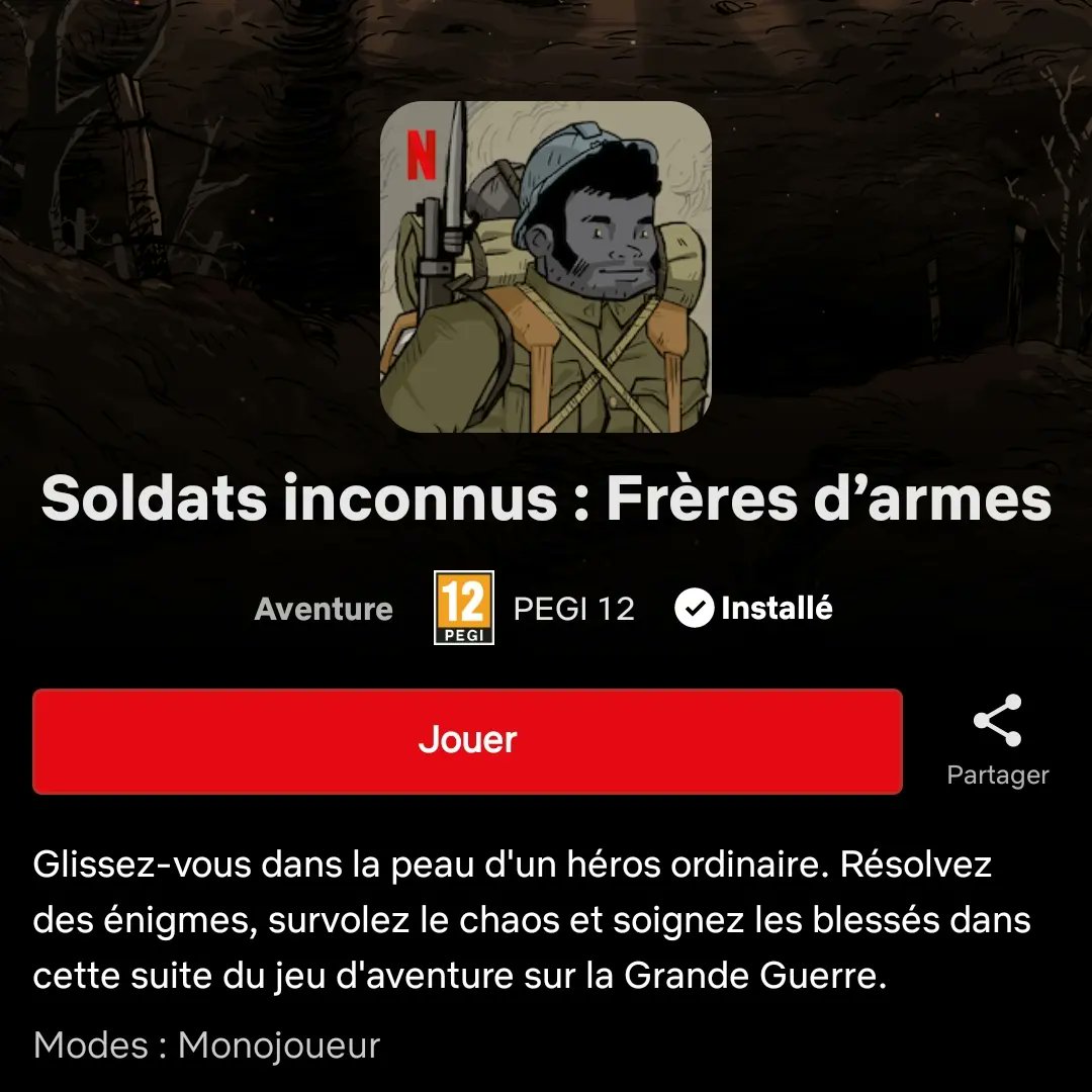 La suite du magnifique Soldat Inconnu d'Ubisoft est disponible en exclusivité sur Netflix (mobil). Décidément Netflix va devenir le Netflix du JV 😅

#netflixfrance #soldatinconnu #ubisoft #twitchfr #podcatsfr