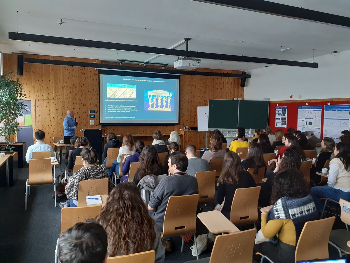 Adam is just about to flood us with information about compartment-specific neuronal and vascular modulation by #microglia at the #FENS-Hertie Winter School

<a href="/FENSorg/">FENS</a> <a href="/DenesLab/">The Dénes Lab</a>