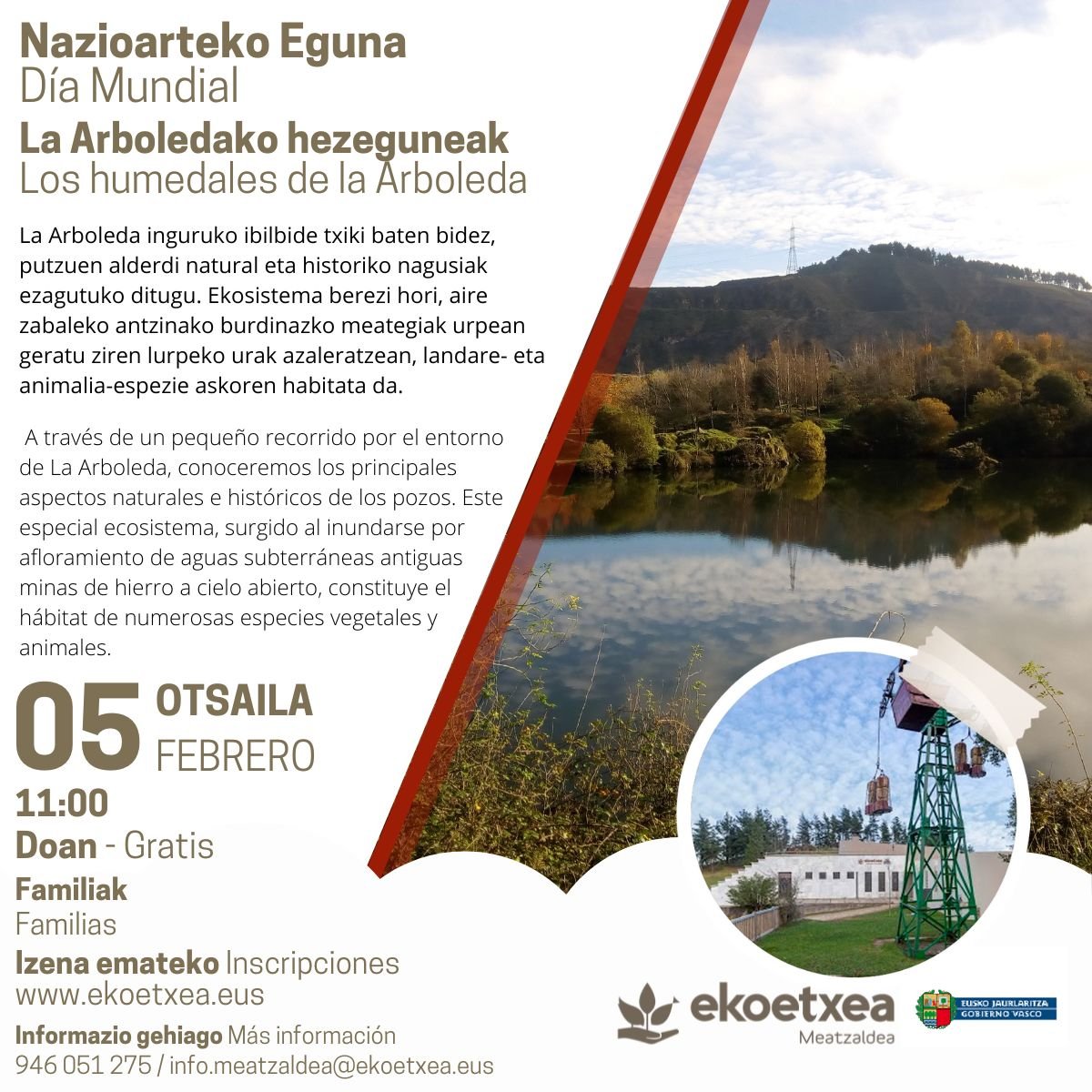 trapagarango's tweet photo. 🙋‍♀️¡¡ Estas son las actividades en la #Ekoetxea de #Meatzalde para este fin de semana:
▪️  4 de febrero: Taller infantil👉 Pájaros de barro 🐦
▪️  5 de febrero: Experiencia interactiva👉 Animales de la zona minera 🐹🐇🦨 y Día Mundial 👉 Los humedales de La Arboleda 💦
#Trapagaran https://t.co/vaz6RxrMUt