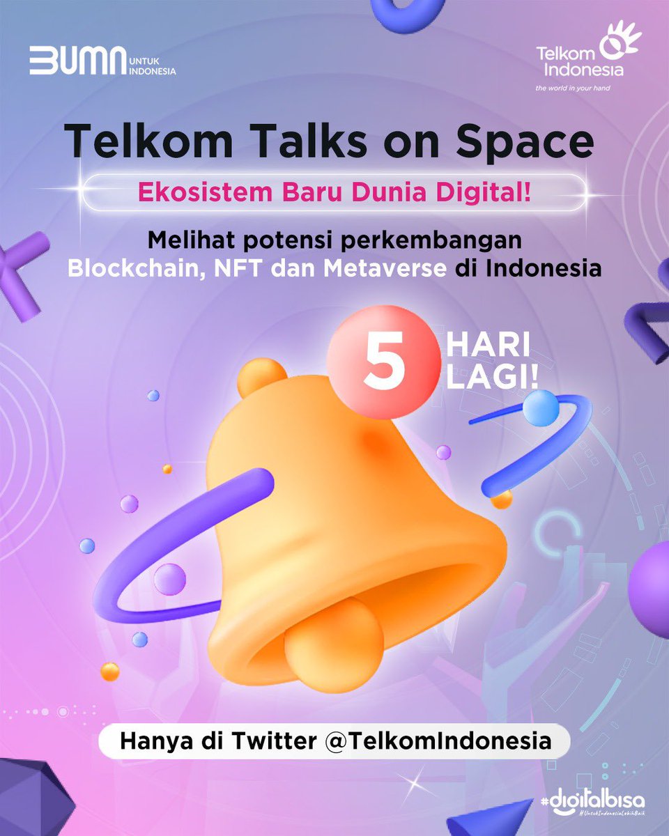 TelkomIndonesia's tweet photo. Di era digital saat ini, Blockchain, NFT dan Metaverse di Indonesia sangat berkembang pesat. Apa saja potensi yang bisa dimanfaatkan dari ekosistem tersebut? https://t.co/12ALKf7NQs