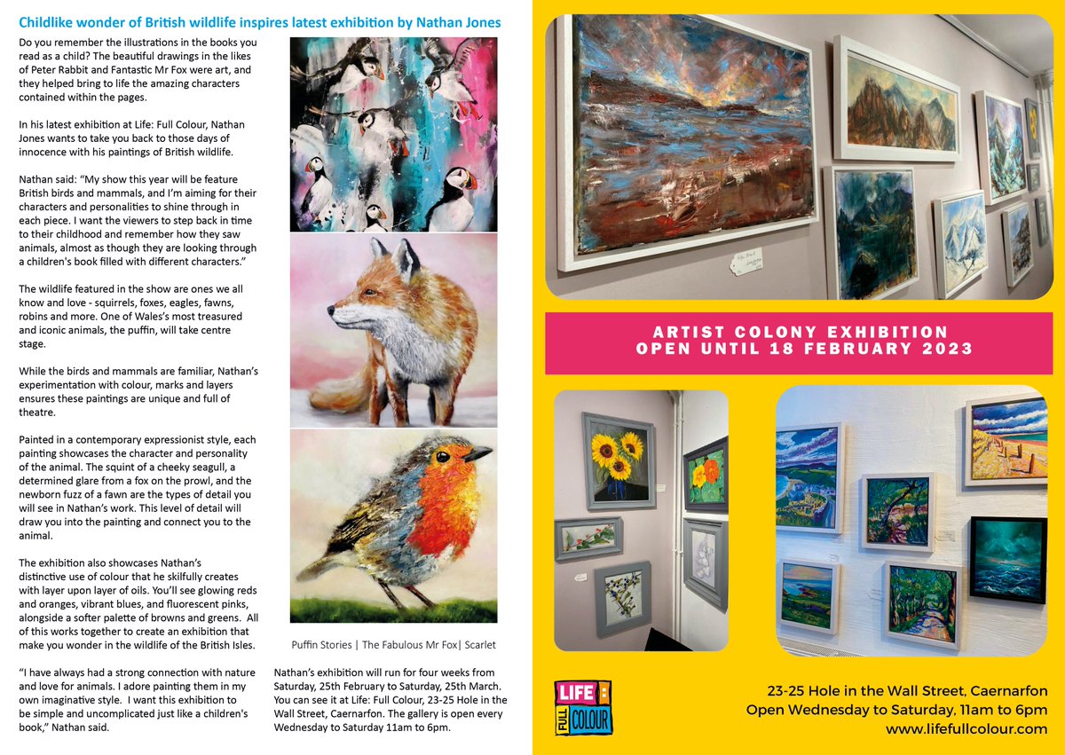 IngridASLW's tweet photo. Immerse yourself this February, with the inspirational art of Nathan J Art at @LifeFullColour1 #caernarfon
Read more about this extraordinary exhibition of art here!
#lifefullcolour #northwalesgallery #northwalesartist #artnorthwales #caernarfongallery #artgallerywales https://t.co/j8XnNEBpRH