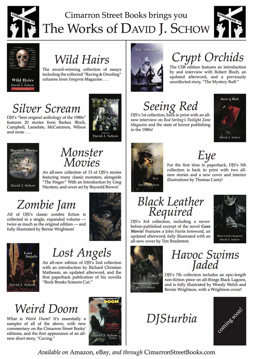 DavidJSchow's tweet image. MASSIVE Cimarron Street signing:
Saturday, FEBRUARY 18th, 3:00 PM

At the world-famous DARK DELICACIES in Burbank (822 N. Hollywood Way / Burbank 91505 / [818] 556-6660 / darkdel@darkdel.com]

With special guest MICK GARRIS.

ALL the new Cimarron Street titles will be available!