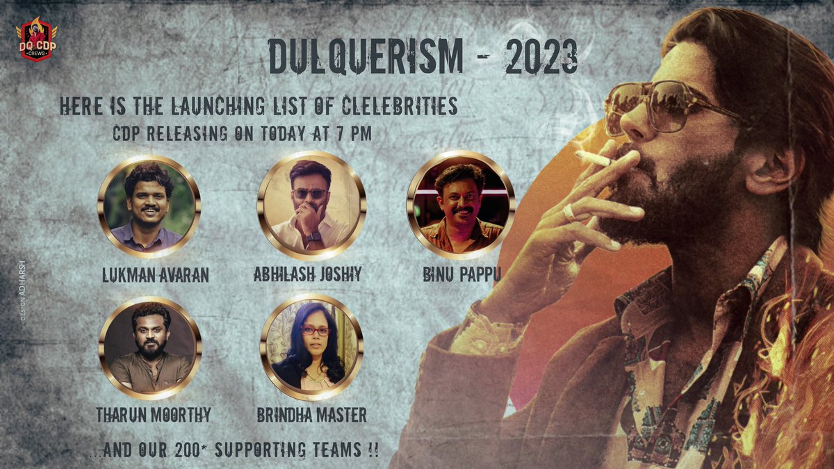 Dulquerism 2023 Common DP launch by @lukman_avaran @abhilash_joshiy @binupappu @tharun_moorthy @brinda_gopal Today at 7 PM !! 😎

Stay tuned here … 
@dqcdpcrews 

@dqsalmaan #DulquerSalmaan #DqCdpCrews #KingOfKotha
