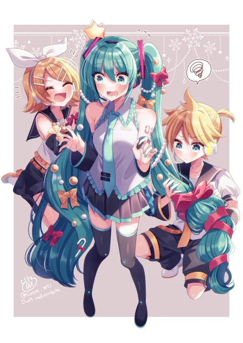 リンレンにツインテールをクリスマスツリーにされるミクさん(再掲) #ツインテールの日 