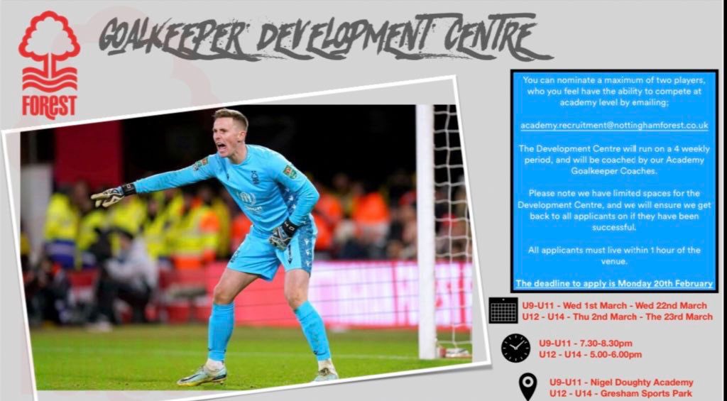 🧤Nottingham Forest Development Centre 🧤 Check the details below for more information!🧤⚽️