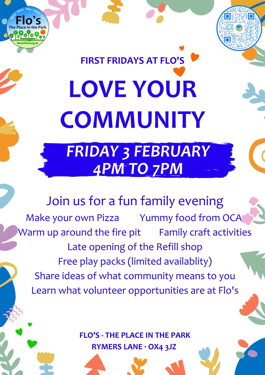 First Fridays at Flo's is back this week - Love Your Community Themed! bake bread round the fire, make your own pizza, kids crafts and delicious drinks and dinner on sale - ALL WELCOME 😊😊