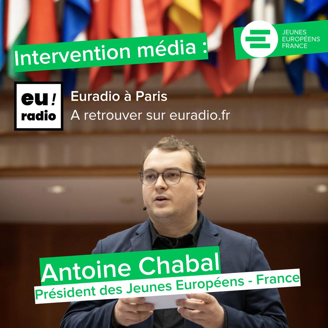 JeunesEuropeens's tweet photo. 📰 Notre Président @AntoineChabal est intervenu sur
@euradio_fr. Il évoque les projets de l’association pour
cette nouvelle année 2023. Les @JeunesEuropeens ont également en tête les élections européennes de 2024.

https://t.co/uu4BXGXluD https://t.co/o6d1g0Qtsb