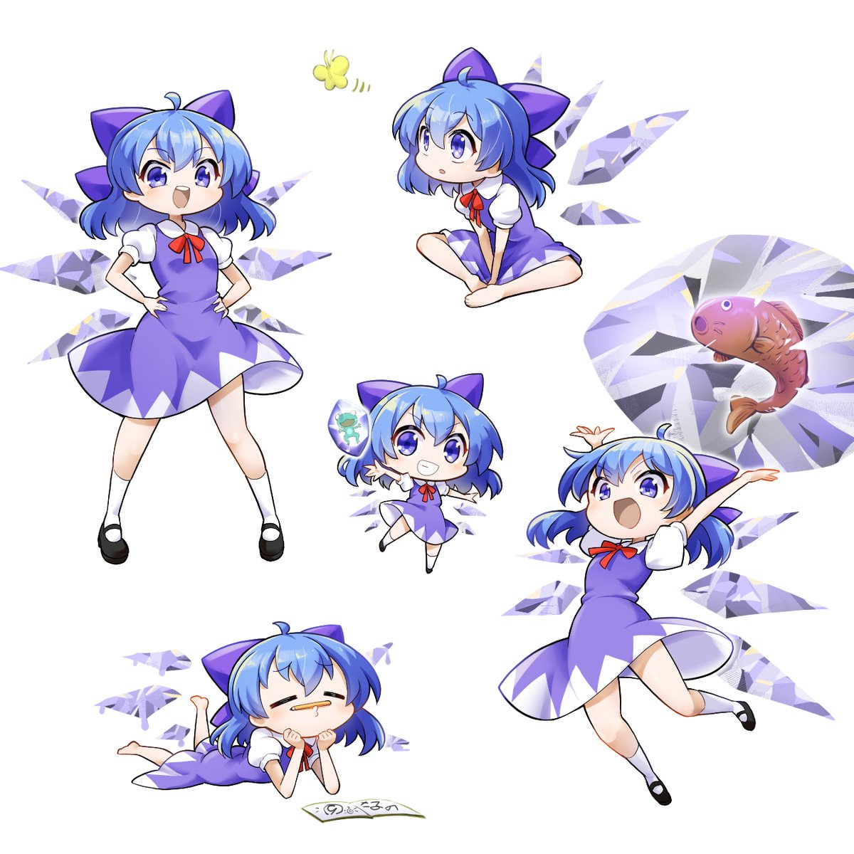 cirno 1girl blue hair dress wings ice wings hands on hips ice  illustration images
