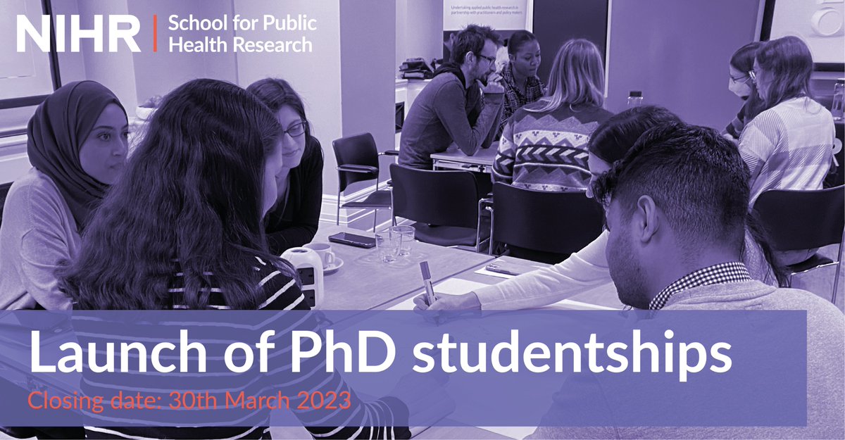 Looking for a #PhD #Studentship in #PublicHealth? Want to join our nationwide research community? @NIHRSPHR are funding PhD studentships to help build careers in #PublicHealthResearch sphr.nihr.ac.uk/news-and-event… @NIHRcommunity @NIHRSPCR @NIHRSSCR