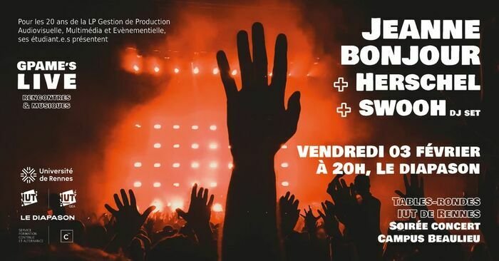 RennesUniv's tweet photo. II Agenda
Les étudiant·es de la licence pro Gestion de la Production Audiovisuelle Multimédia et Evènementielle @IUTRennes  organisent demain un évènement pour ses 20 ans : GPAME'S Live. 
Au programme :
🗣️tables rondes https://t.co/DhNCJ6MVGG
🤘concert https://t.co/ooHELA1FbT https://t.co/OnOHYT4Pu1