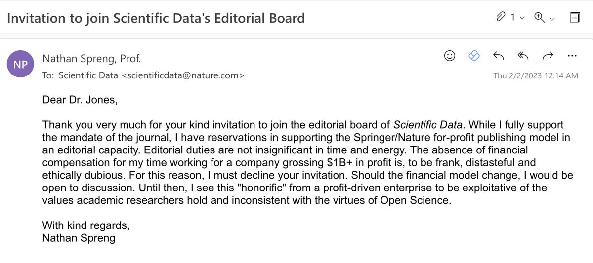 My latest correspondence with the journal, Scientific Data (Springer Nature Publishing Group), where I was invited to join the editorial board