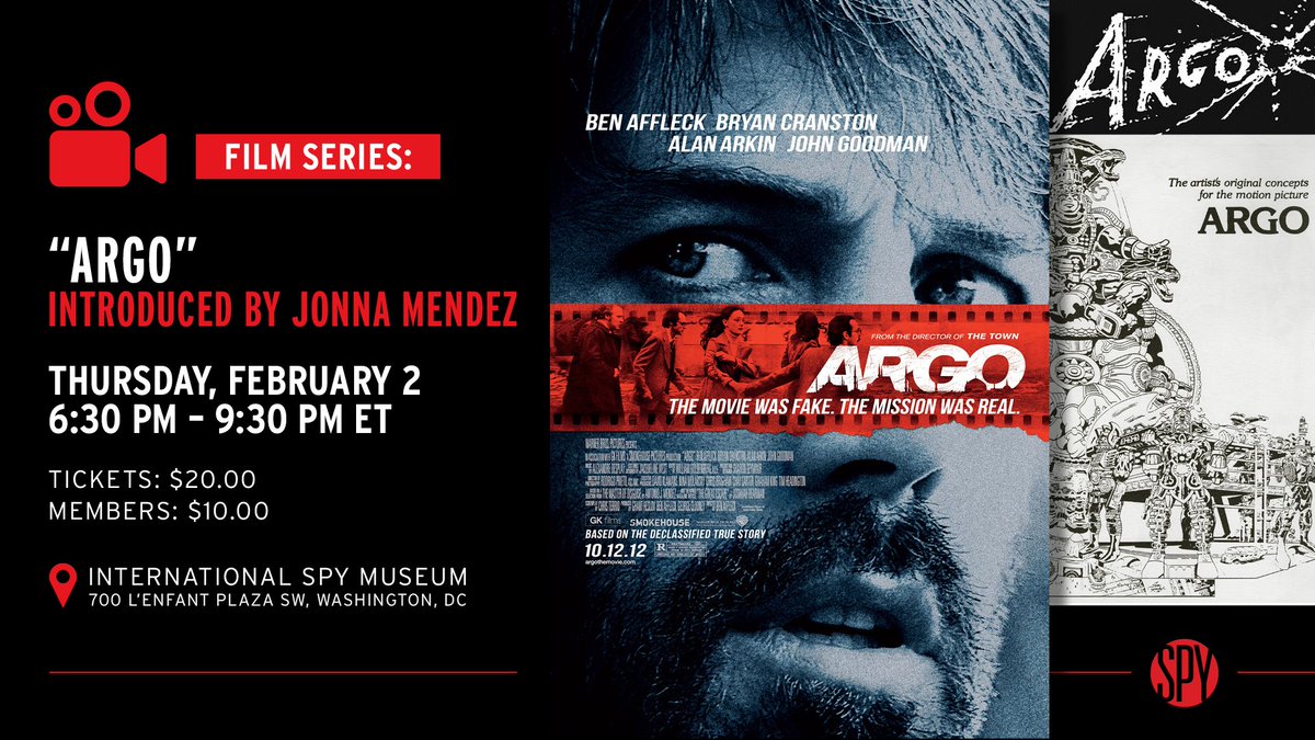 IntlSpyMuseum's tweet photo. Spy Film Series: Screening of #ARGO – Introduced by Jonna Mendez on Thurs, Feb. 2 | 6:30 p.m. ET.  Tix: https://t.co/GaJ7dVqKfW https://t.co/DaNCSWYqWF