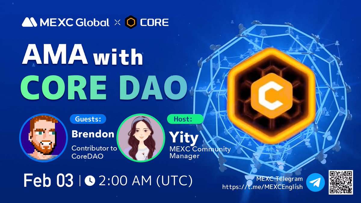 MEXC's tweet photo. Did you know that $CORE is getting listed on #MEXC on Feb 8? 

Here's your chance to learn more about @Coredao_Org and its renowned Satoshi Plus Consensus before the initial listing! 

📅 Friday, 2am UTC Feb 3 
📍https://t.co/FwcM9OWyNI 
👩 Brendon, Contributor to #CoreDAO https://t.co/3jTiAYC9bX