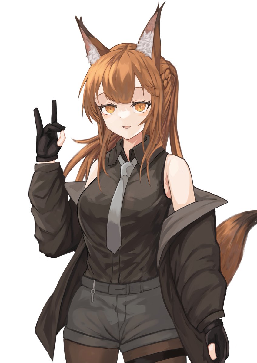 1girl animal ears fox ears tail solo fox tail shorts  illustration images