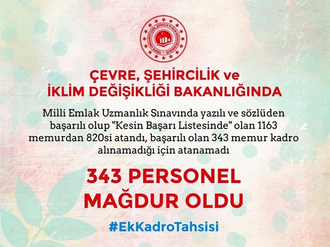 mehmet1453_1453's tweet photo. @RTErdogan @RTErdogan
@murat_kurum
@_cevdetyilmaz
@By
#Milli_Emlak_Genel_Müdürlüğü, yazılı ve sözlü sınavını başarılı bir şekilde tamamlayan fakat kadro kısıtlaması nedeniyle atanamayan personeller için 343 ek kadro tahsis edilmesini talep ediyoruz. #ekkadrotahsisi https://t.co/haO4Wg5hgK