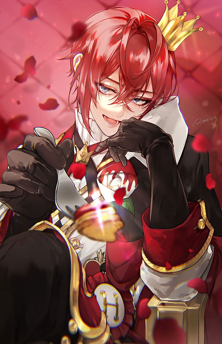 male focus 1boy crown red hair gloves solo looking at viewer  illustration images