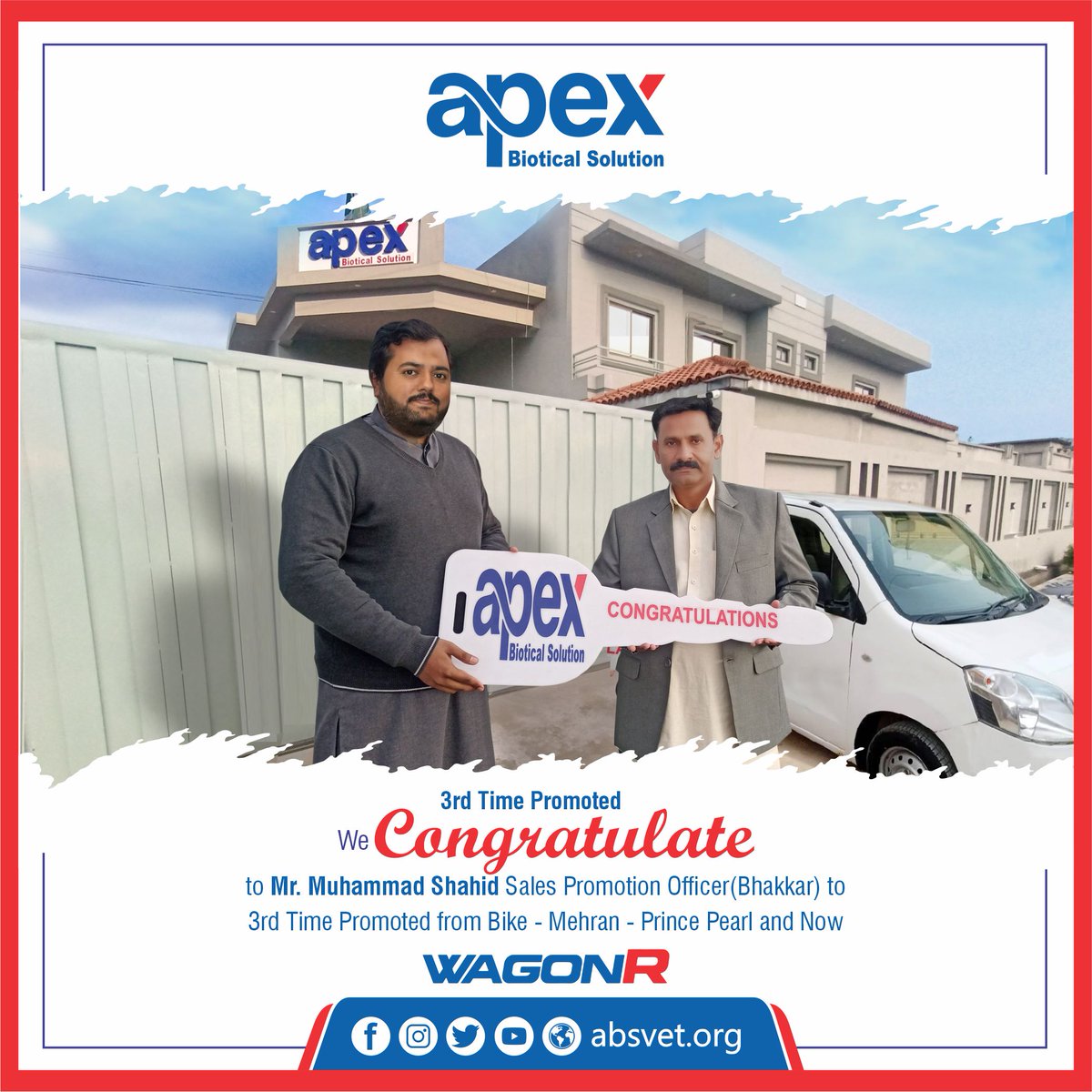 absvetorg's tweet photo. Mr. Jalil-ur-Rehman (M.D-Apex ) Presents Key of Achievement to Mr. Muhammad Shahid (Sales Promotion Officer Bhakkar) 𝗣𝗿𝗼𝗺𝗼𝘁𝗲𝗱 𝟯𝗿𝗱 𝗧𝗶𝗺𝗲 from Bike ➡️Mehran➡️Prince Pearl➡️New WagonR Congratulations &amp; Keep it Up..
.
.
.
#Bhakkar #Salesteam #Apex #Apexbioticalsolution https://t.co/h3qQCDgnIV