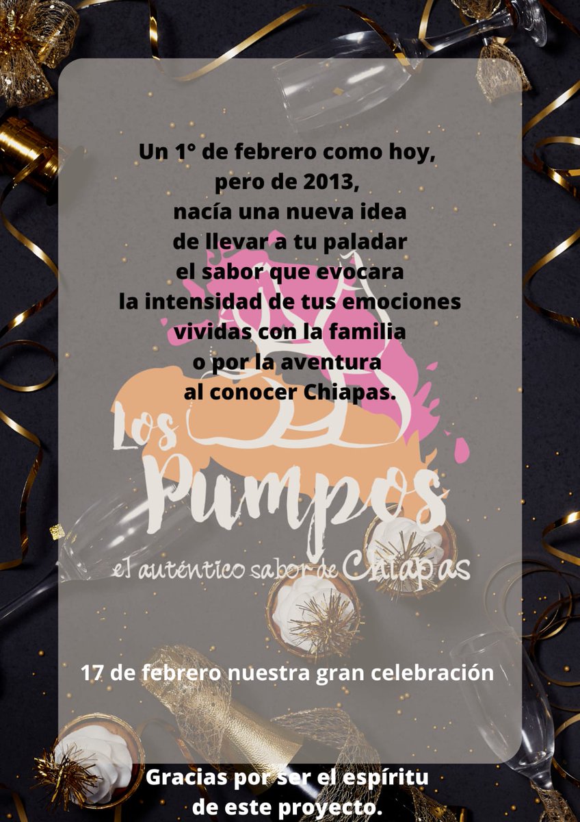 Los_Pumpos's tweet photo. Muchas gracias por ser parte de la gran familia Los Pumpos.
Los esperamos con mucho gusto el próximo 17 de febrero para nuestra gran celebración.
#Sabercomer 
#Saberdesabor 
#saboreachiapas
#LosPumpos https://t.co/6oArBWO5mf