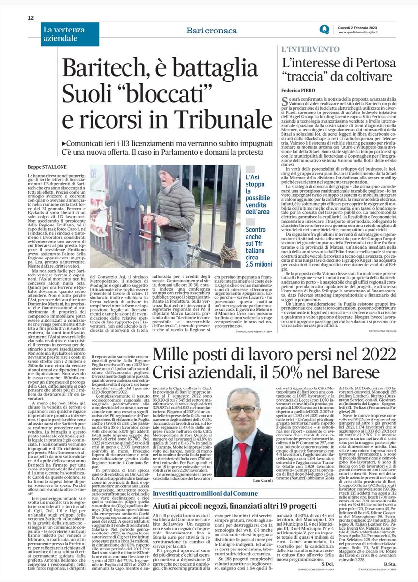 cisl_bari's tweet photo. Nella rassegna stampa di oggi @LaGazzettaWeb @ledicoladelsud e il @Quoti_Puglia il nostro Segretario Generale @boccuzzibeppe e il Segretario #femcacislbari Pino Anaclerio
sulla vertenza #baritech e le azioni che si sono intraprese per la tutela dei 113 lavoratori @CislPuglia https://t.co/f1b2PtMsg0