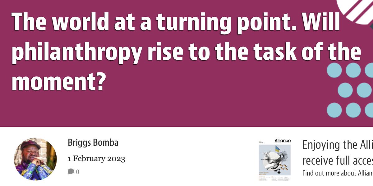 Reflections from the 2023 #PanAfricanFeministPhilanthropies Indaba from our Programs Director @BriggsBomba “The world at a turning point. Will philanthropy rise to the task of the moment?” in @Alliancemag bit.ly/3WXJiBN #ReimaginingPhilanthropy