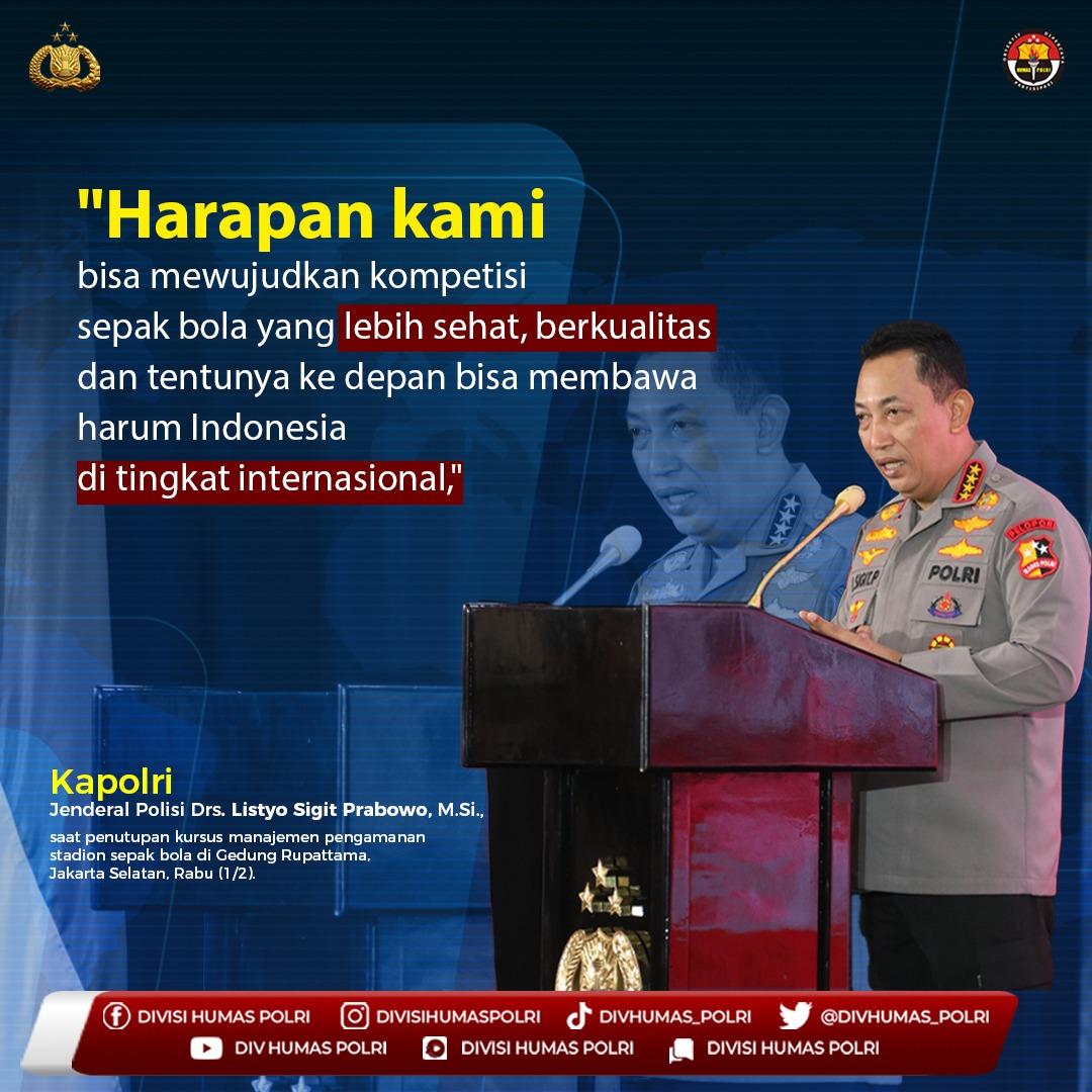 PoldaJogja's tweet photo. Kapolri
Jenderal Polisi Drs. Listyo Sigit Prabowo, https://t.co/5PI4glBi55.,
saat penutupan kursus manajemen pengamanan stadion sepak bola di Gedung Rupattama, Jakarta Selatan, Rabu (1/2). #PelaksanaTertib Untuk Dukung Bola RI https://t.co/isGiHYCKip