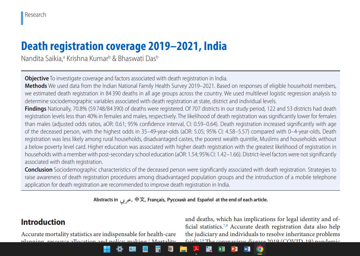 Professor Nandita Saikia and Team published a research article in the Bulletin of the World Health Organisation, "Death registration coverage 2019–2021, India" 
Professor Nandita Saikia 
<a href="/nanditajnu/">Prof Nandita Saikia</a> 

ncbi.nlm.nih.gov/.../pdf/BLT.22…