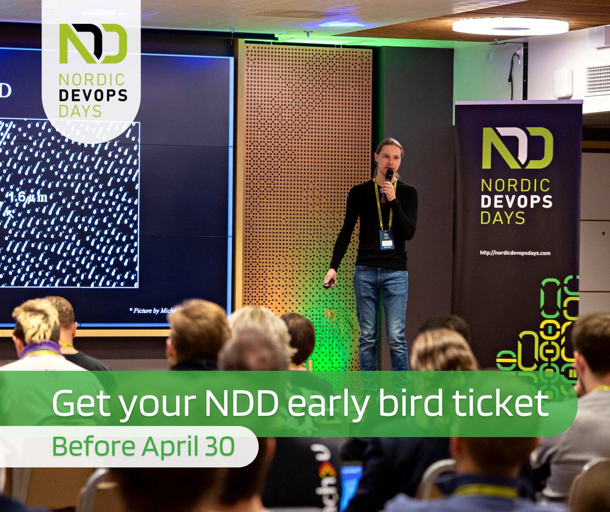 nordicdevopsday's tweet image. Nordic DevOps Days 2023 ticket sale has started 🚀
Get your NDD early bird ticket before 31 April and save up to 20% 🔻
Nordic DevOps Days is happening 9-10 November at Tallinn, Estonia ⚡
Tickets 👉 buff.ly/3CofGXv
Info 👉 buff.ly/3RiVIkT
