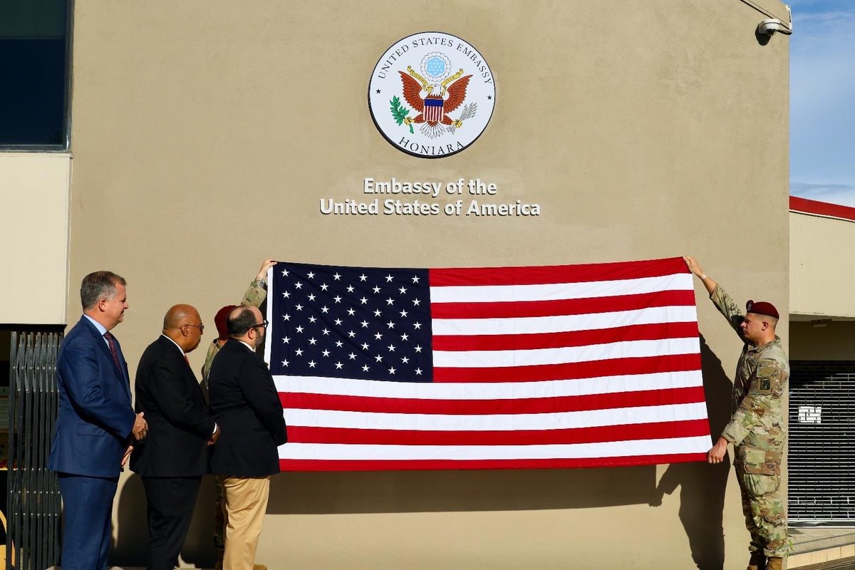 CollinBeck's tweet photo. US Embassy did a soft opening of its Embassy in Honiara today. Great to see US re- establishment its Mission in Solomon Islands. Caught up with Director Taylor Ruggles #@TVRUGGLES from the State Department. The government and people of Solomon. islands warmly welcome US presence. https://t.co/O3EVMry6gI