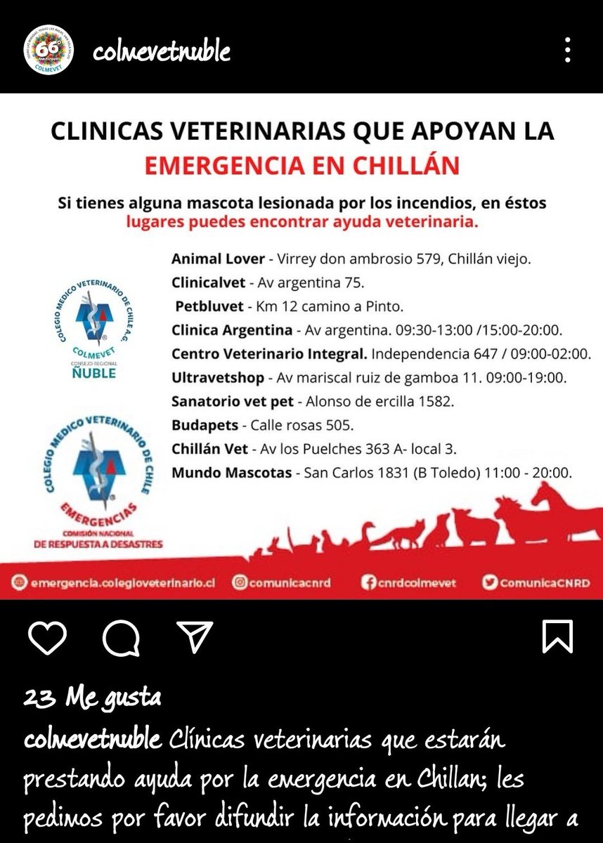 VetMercury's tweet photo. Lugares de atención veterinaria para mascotas afectadas por el incendio en Chillán. Por favor RT, difundir 
#Chillan #ChillanViejo #Incendiochillan #incendio Villa Jerusalén Quilmo https://t.co/gvef71O5Qb