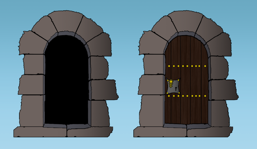 HollowGameStudi's tweet image. Left or right?  A couple of door variations for #ATimeBeforeKings.  A little more artwork needs drawn up, then I can start diving into the opening level design!  #2dart #IndieGameDev  #indiedev
