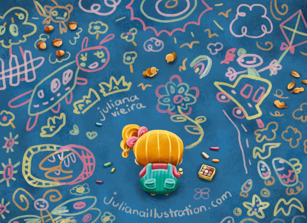 GM and Happy #KidLitArtPostcard day!🎉 My name is Juliana Vieira and I am an illustrator and designer from Canada! Portfolio🎨: julianaillustration.com Instagram📷: instagram.com/julianavii #kidlit #kidlitart #illustration #chalkdrawing #chalkart