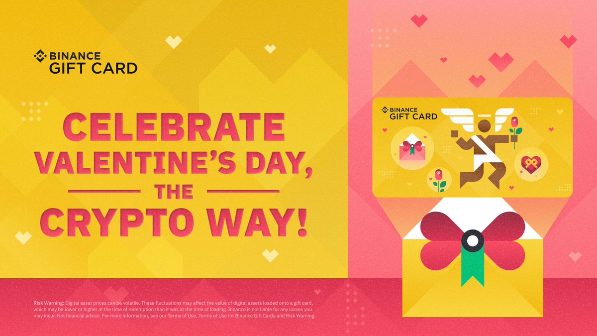 binance's tweet photo. It's almost that time of the year again!

Share the love of crypto with your partner through our limited edition #Binance Valentine's Day Gift Card! 

Check them out ➡️ https://t.co/Xytgw4hFeZ https://t.co/x2XCG5EwO4