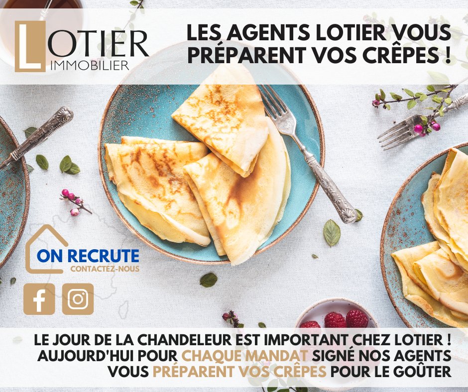 Joyeuse Chandeleur ! Tradition française datant de l'Antiquité romaine, célébrons la lumière &amp; les crêpes 🎂 Signez un mandat aujourd'hui &amp; goûtez aux crêpes préparées par nos agents de <a href="/LotierI/">Lotier Immobilier</a> 💡 Bonne fête à tous ! #Chandeleur #Crêpes #Lumière