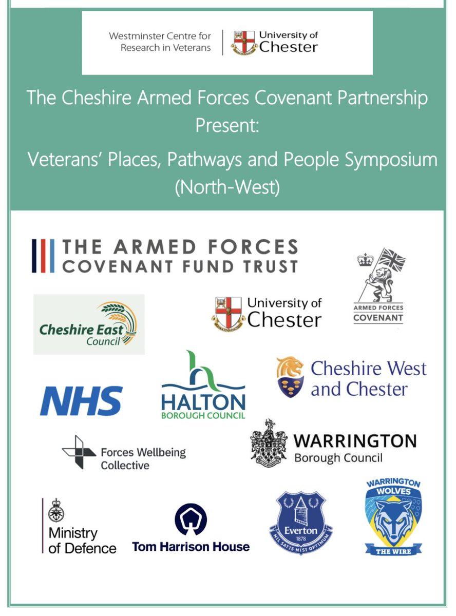 Today we’re presenting at the #Cheshire #ArmedForcesCovenant Symposium to update on activities in year 1 of the #VPPP programme, and what opportunities we have in year 2

@UoCVeterans 
@CovenantTrust