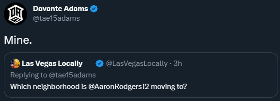 NFL_DovKleiman's tweet image. #Raiders WR Davante Adams, knowing the team will be getting a new starting QB next season, seems to be aiming at former teammate Aaron Rodgers.